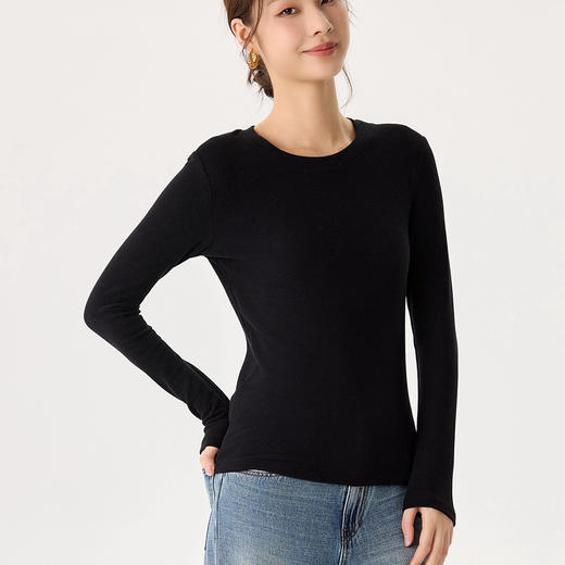 「自」全新升级【铂金会员119/天猫159/差价40】(22245)洛诗琳新款圆领德绒打底衫2025秋冬修身保暖百搭长袖T恤女 商品图4