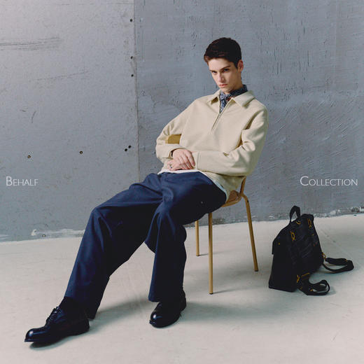 714street高端线BEHALF 兰精天丝醋酸羊毛贝壳纽扣半拉链POLO长袖 商品图2