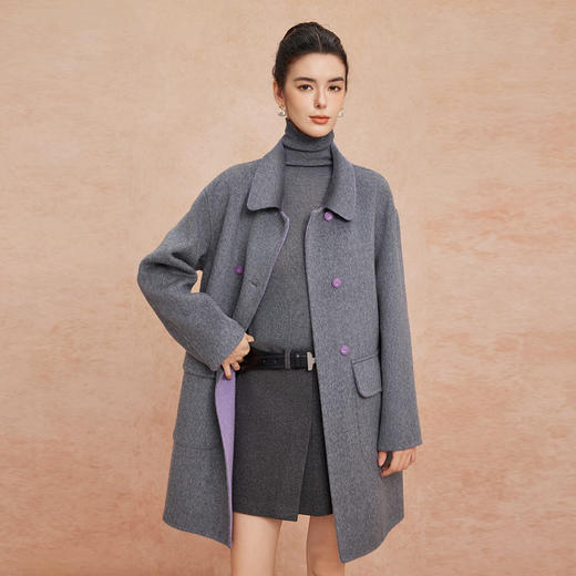 QH922斯尔丽2025新款含山羊绒双面双色韩版简洁大方OL通勤羊毛大衣 商品图4