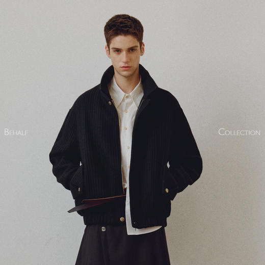 714street高端线 BEHALF 100%羊毛 编织肌理螺纹四袋拉链抽皱夹克 商品图0