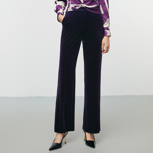 EITIE爱特爱秋季新款高腰复古通勤百搭气质显瘦丝绒休闲裤7905613 商品图3