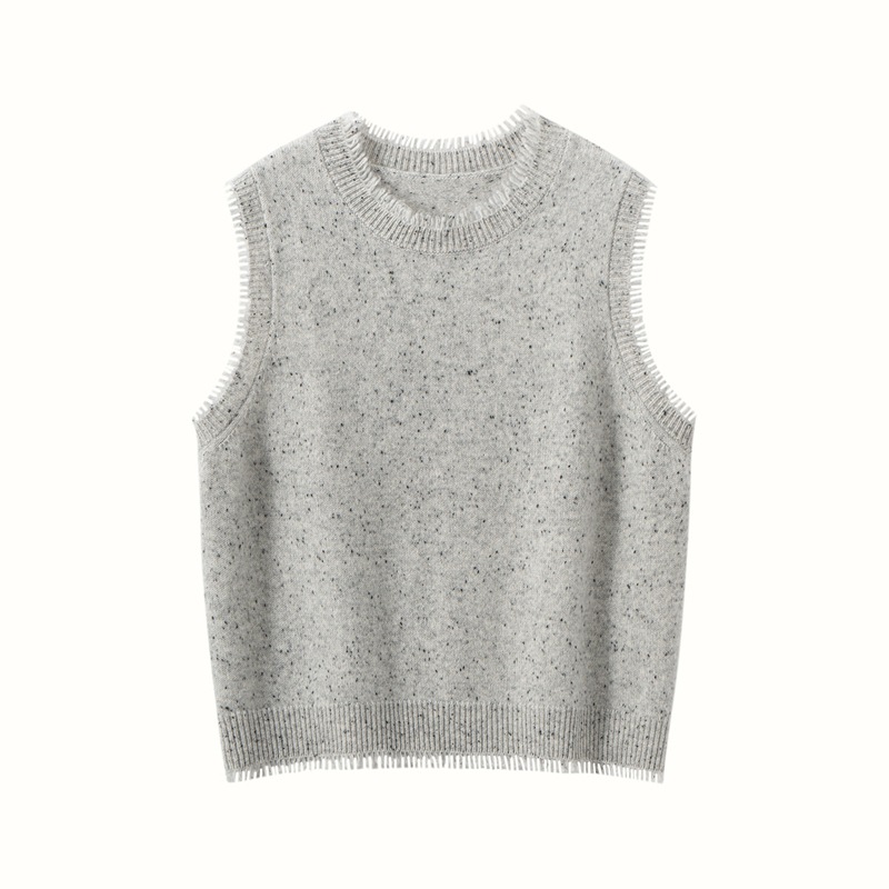 羊毛羊绒混纺流苏领边小背心