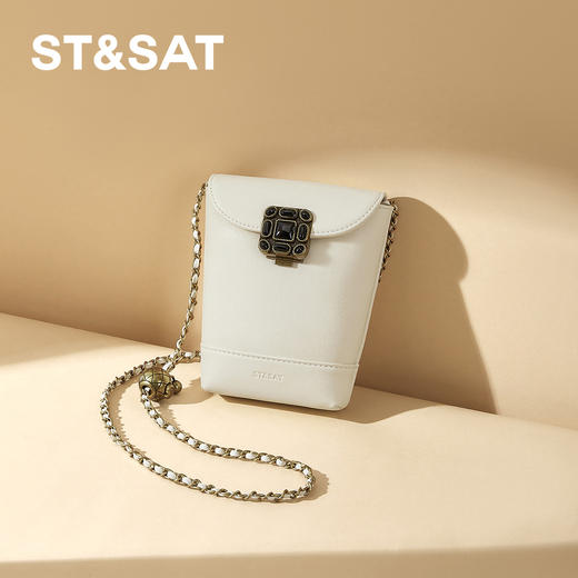 星期六复古宝石扣金属链条水桶包SSD521A060 商品图0