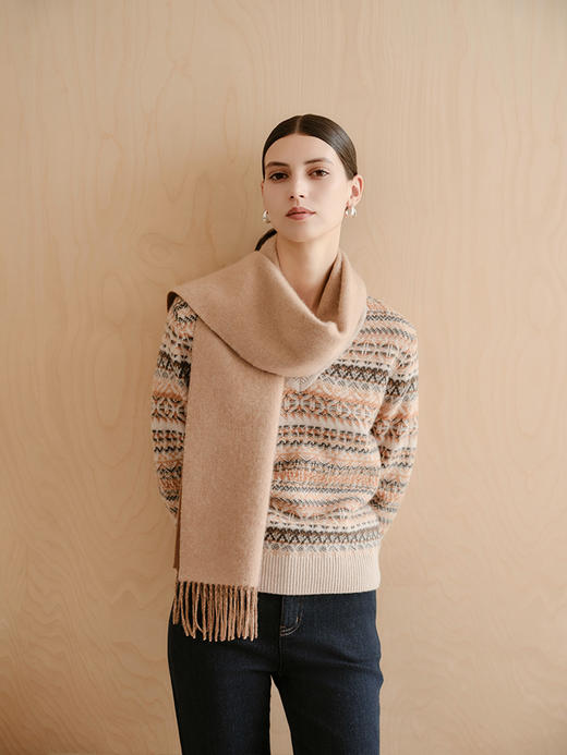 【条纹撞色提花开衫】羊绒世家秋冬新品女士100%山羊绒V领针织套衫 商品图0