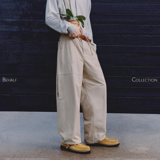 714street高端线BEHALF 酵素水洗全棉 法工甲板袋 侧拉链直筒长裤 商品图0