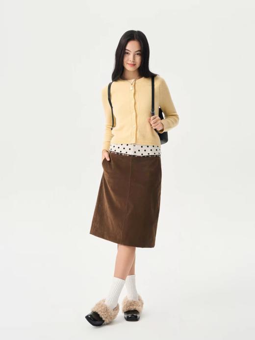 heris/H54109/抽皱格纹拼接麂皮低腰直筒显瘦百搭半裙 商品图1