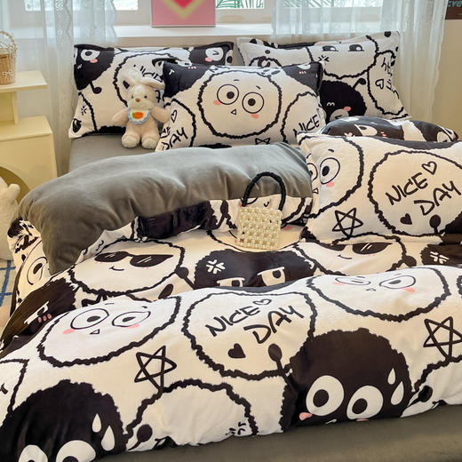 【秋冬季新款印花牛奶绒四件套】卡通风加厚保暖床单四件套 商品图6