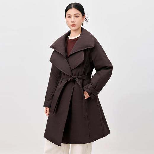 QS25冬季新款长款过膝鹅绒服女款加厚保暖外套设计感开领95鹅绒2119 商品图0