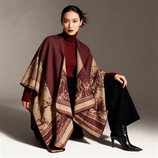 笙观相沐水墨江南披肩毯 高级感 仿羊绒斗篷 多场景使用 披肩/围巾/盖毯 商品图6