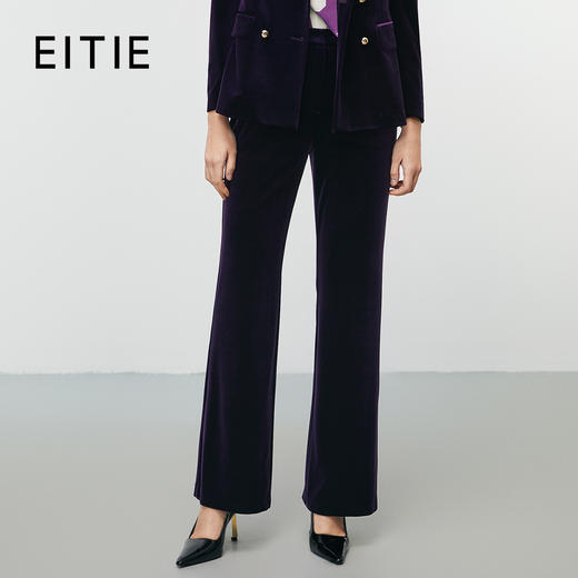 EITIE爱特爱秋季新款高腰复古通勤百搭气质显瘦丝绒休闲裤7905613 商品图0