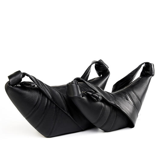 法国小众头层小羊皮可颂包斜跨，慵懒感牛角包真皮单肩斜跨饺子包QSL-2701 商品图4