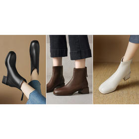 【法式方头瘦瘦靴女4.5CM显瘦百搭真皮时装靴】-CC
