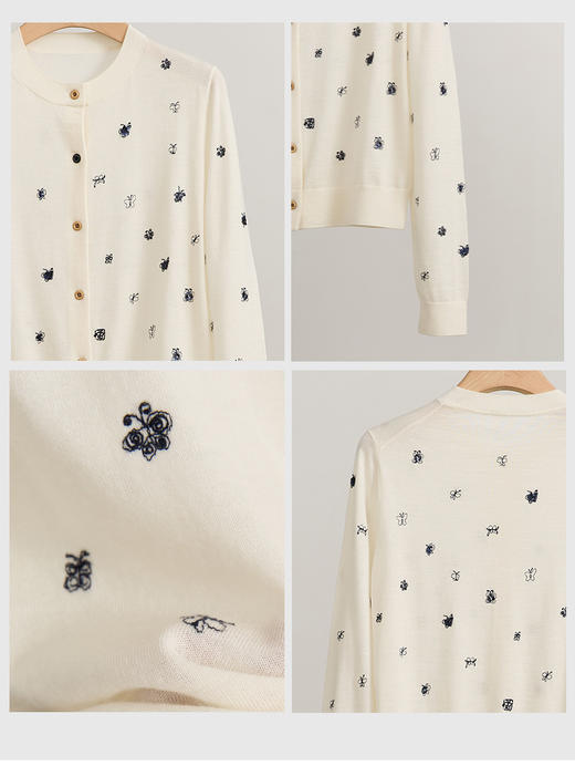 小绣花波点绵羊毛针织开衫 商品图5