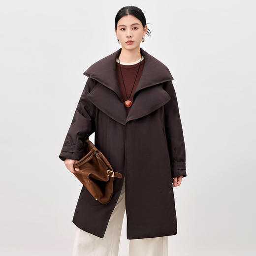 QS25冬季新款长款过膝鹅绒服女款加厚保暖外套设计感开领95鹅绒2119 商品图2