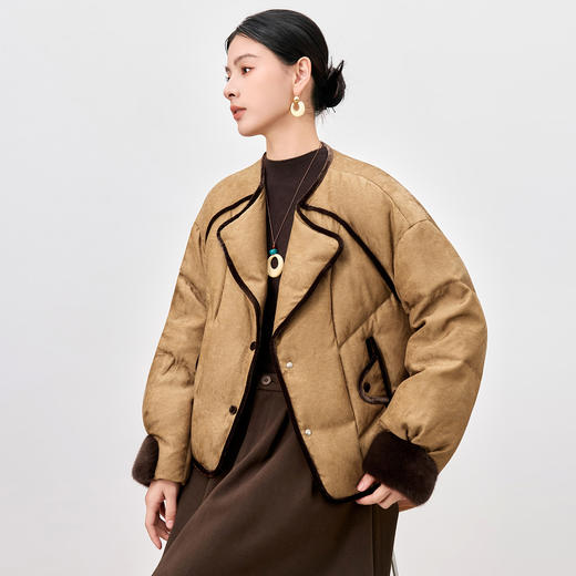 QS轻薄95白鹅绒拼接设计感鹅绒服女秋冬新款短款外套2117 商品图3