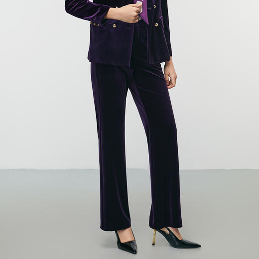 EITIE爱特爱秋季新款高腰复古通勤百搭气质显瘦丝绒休闲裤7905613 商品图2