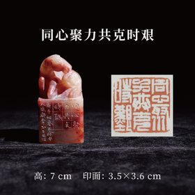 李平丨同心聚力共克时艰 3.5x3.6x7CM 手工篆刻印章作品