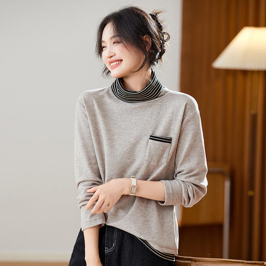 半高领毛衣条纹拼接针织衫，宽松显瘦遮肚子内搭打底上衣CC-SD1070 商品图2