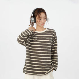 复古宽松兔毛绒条纹圆领T恤打底衫-纪念日百货门店同款167293562