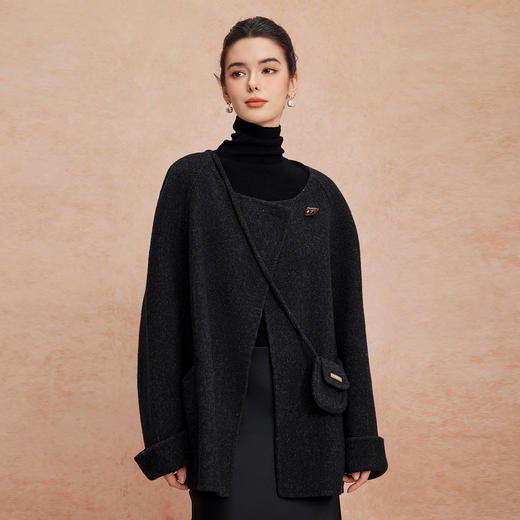 QH914斯尔丽2025新款轻薄滑爽软糯韩版宽松时尚配口红包大衣 商品图10