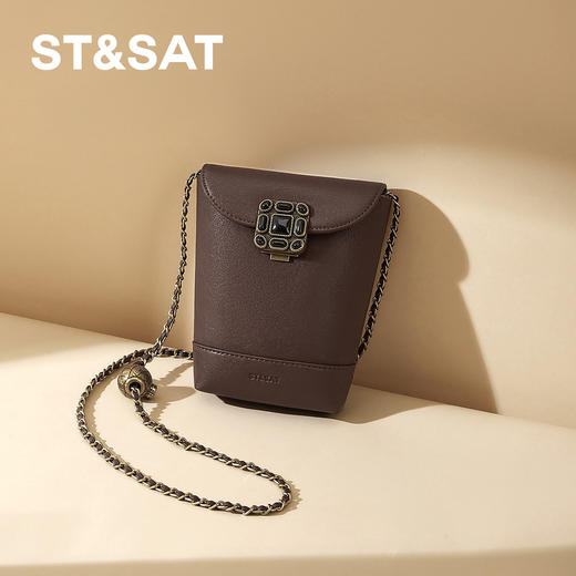 星期六复古宝石扣金属链条水桶包SSD521A060 商品图2