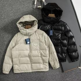 D111934胸前拉链设计25年秋冬黑杏拼色白鸭绒羽绒服