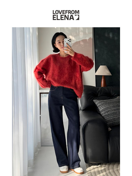 “存温黑科技” 德绒自发热 立裁高腰 阔腿牛仔裤 商品图3