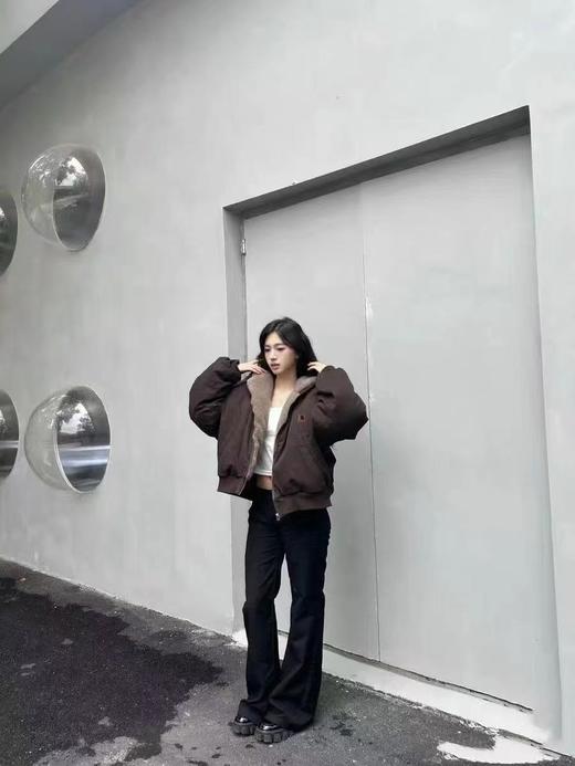 D111944复古仿貂毛双面穿座山雕插肩连帽棉衣 商品图7