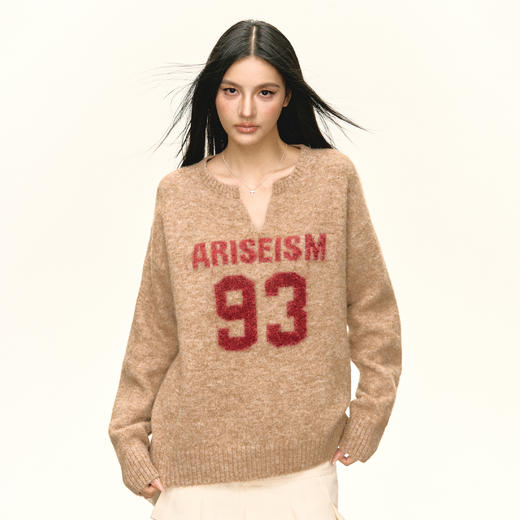 Ariseism 美式复古红色字母套头针织衫女秋冬新款上衣套头毛衣 商品图2