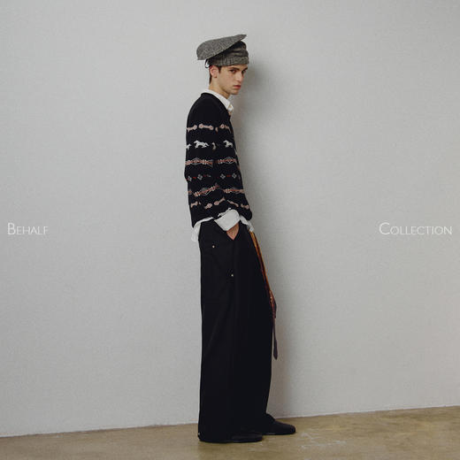 714street高端线BEHALF冰岛提花 羊毛烧边果实扣复古修身开衫毛衣 商品图1