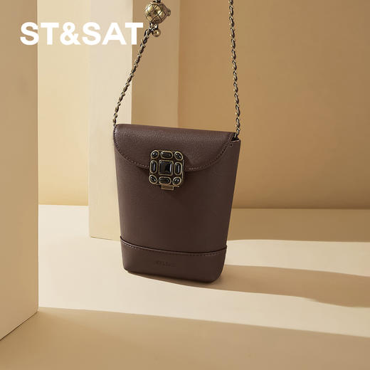 星期六复古宝石扣金属链条水桶包SSD521A060 商品图3