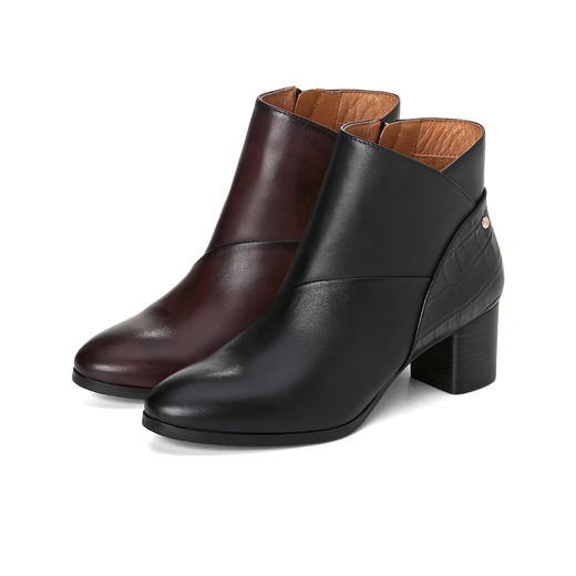 BF楼Pikolinos派高雁冬季牛皮拼色牛皮圆头中粗跟时尚短靴PA255221.吊牌价2880 商品图4