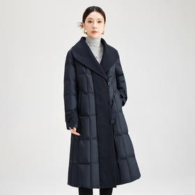 QS长款鹅绒服女冬季2025新款时尚大翻领鹅绒修身收腰过膝外套0020