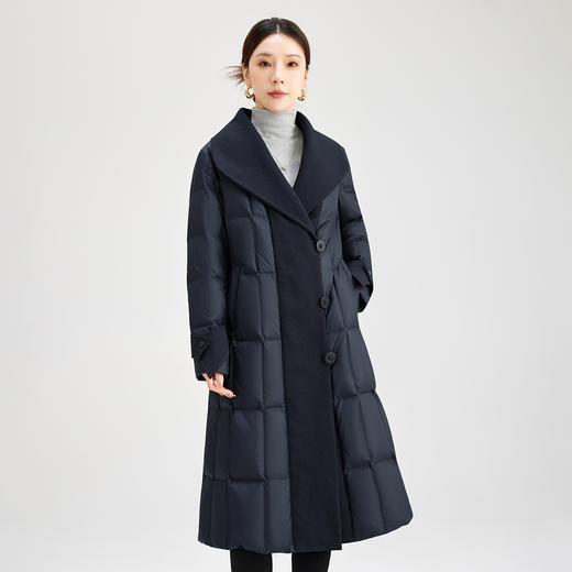 QS长款鹅绒服女冬季2025新款时尚大翻领鹅绒修身收腰过膝外套0020 商品图0