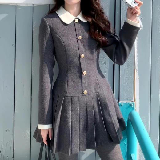 奢姿大码女装2025冬季时尚娃娃领收腰连衣裙胖妹妹气质学院风裙子3254803790 商品图1