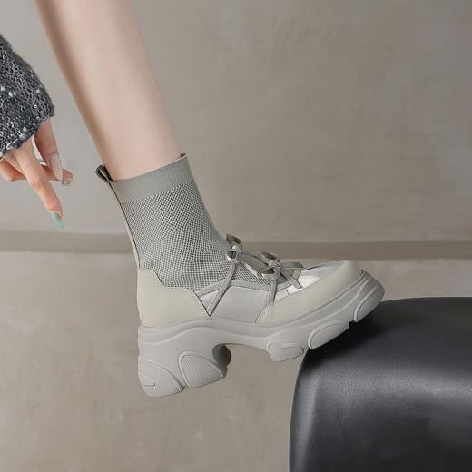 【厚底针织弹力靴】 甜辣系带机能风蝴蝶结小靴子正品7CM-CC 商品图1
