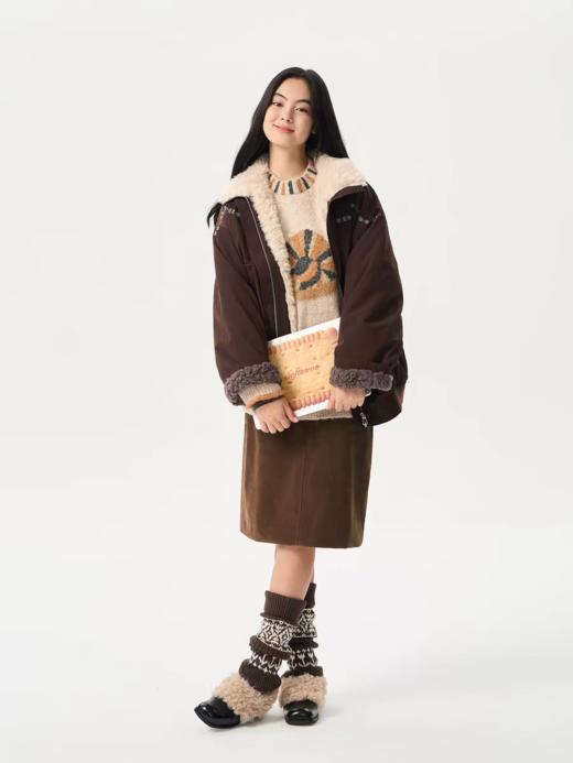 heris/H54109/抽皱格纹拼接麂皮低腰直筒显瘦百搭半裙 商品图4