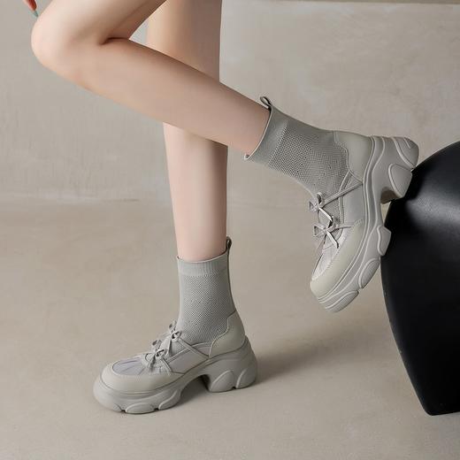 【厚底针织弹力靴】 甜辣系带机能风蝴蝶结小靴子正品7CM-CC 商品图2