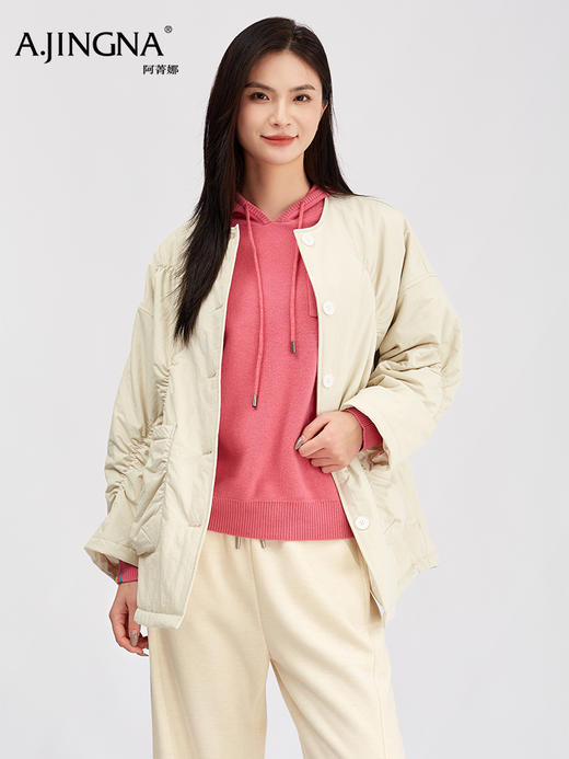 【弧形绗缝】阿菁娜冬季新款显瘦慵懒棉服弧形绗缝设计落肩宽松版型F30D215008 商品图0