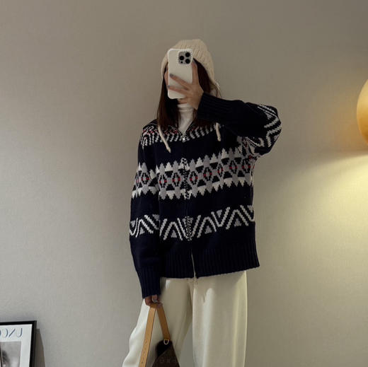 原单Selfwho绵羊毛费尔岛翻领拉链毛衣开衫111903 商品图10