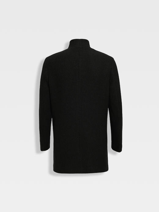 callisto深灰立体浮雕花型全羊毛编织小V立领大衣 商品图1