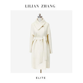 定制—静奢风—都市摩登—法式慵懒—珍珠白翻领格纹羊毛大衣2406023V