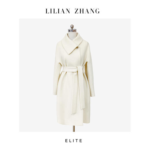 定制—静奢风—都市摩登—法式慵懒—珍珠白翻领格纹羊毛大衣2406023V 商品图0