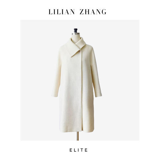 定制—静奢风—都市摩登—法式慵懒—珍珠白翻领格纹羊毛大衣2406023V 商品图1