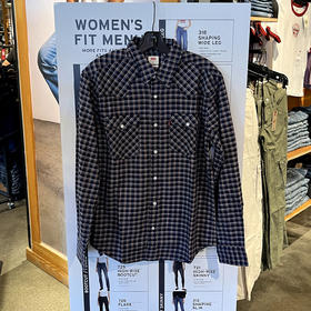 Levi’s/李维斯 男士春秋纯棉经典西部风双口袋格纹尖领长袖衬衫