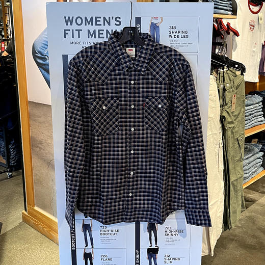Levi’s/李维斯 男士春秋纯棉经典西部风双口袋格纹尖领长袖衬衫 商品图0