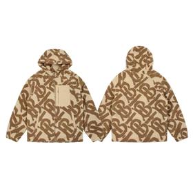 D111948老花满印情侣连帽羊羔毛夹克加棉外套