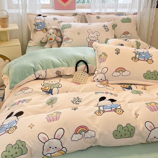【秋冬季新款印花牛奶绒四件套】卡通风加厚保暖床单四件套 商品图3