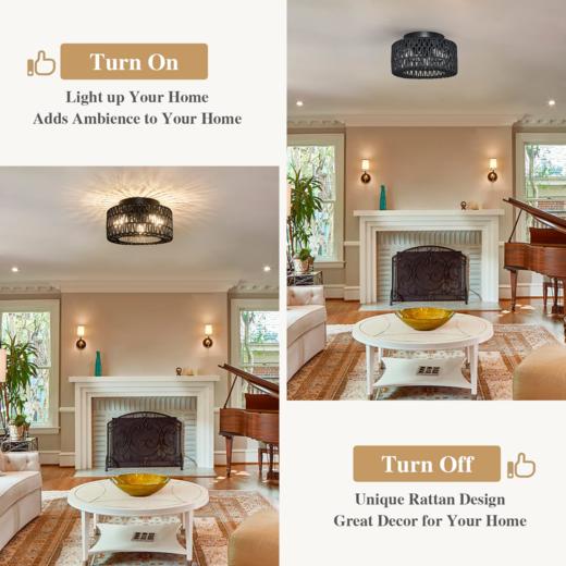 美国 波西米亚风吸顶灯 藤编笼形灯罩 3灯头（不含灯泡） 商品图2