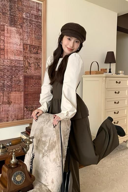 Le Malene 个性撞色拼接收腰上衣直筒裤套装 21576 商品图3